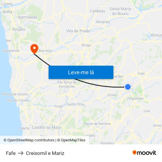 Fafe to Creixomil e Mariz map