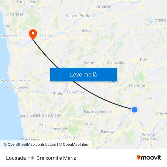 Lousada to Creixomil e Mariz map