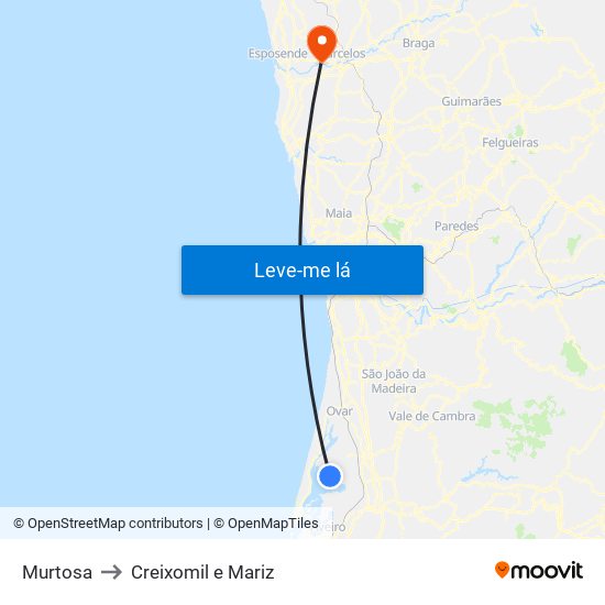 Murtosa to Creixomil e Mariz map