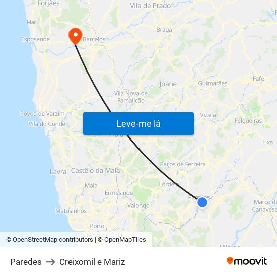 Paredes to Creixomil e Mariz map