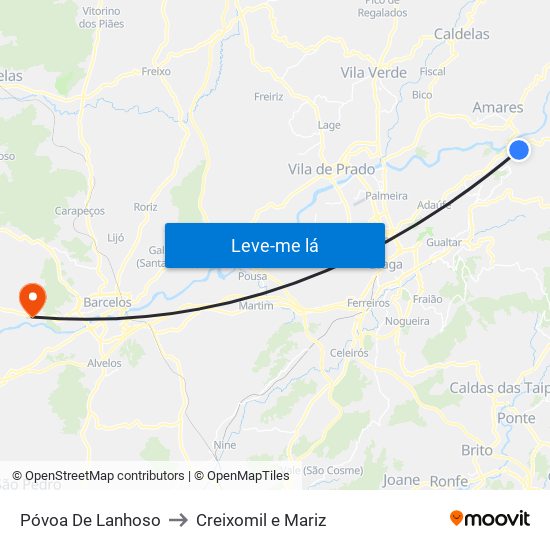 Póvoa De Lanhoso to Creixomil e Mariz map