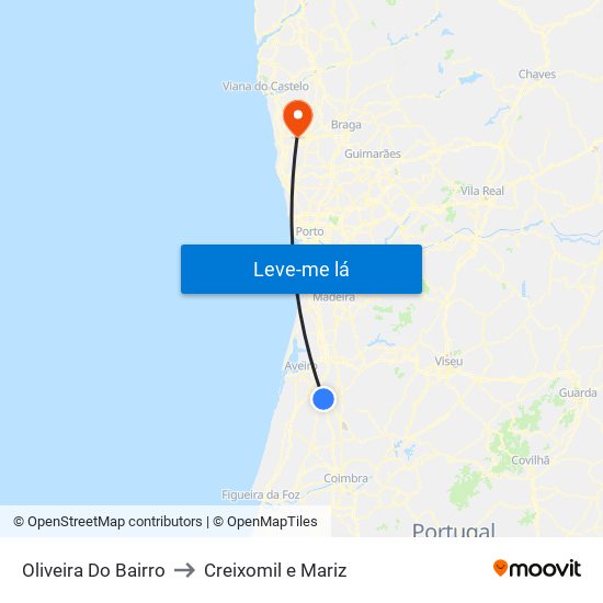 Oliveira Do Bairro to Creixomil e Mariz map