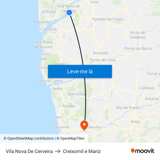 Vila Nova De Cerveira to Creixomil e Mariz map