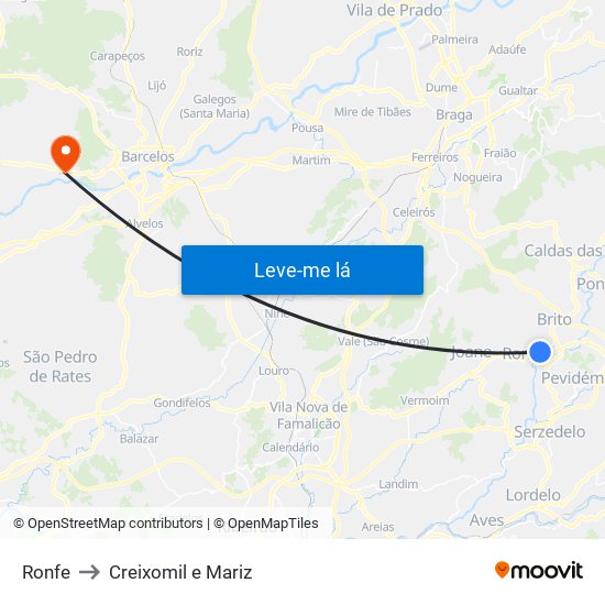 Ronfe to Creixomil e Mariz map