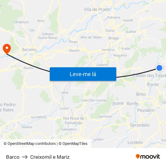 Barco to Creixomil e Mariz map