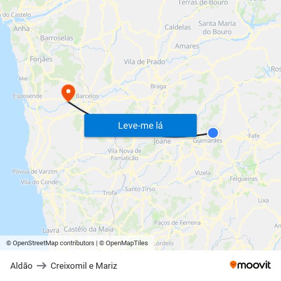 Aldão to Creixomil e Mariz map