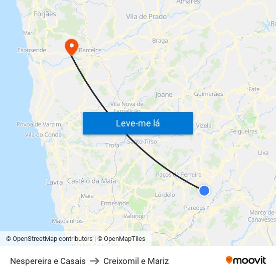 Nespereira e Casais to Creixomil e Mariz map