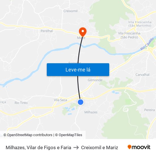 Milhazes, Vilar de Figos e Faria to Creixomil e Mariz map