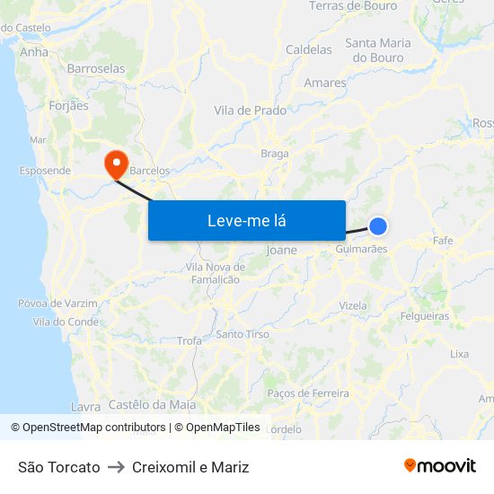 São Torcato to Creixomil e Mariz map