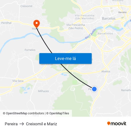 Pereira to Creixomil e Mariz map