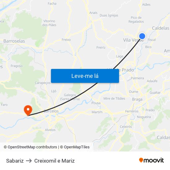 Sabariz to Creixomil e Mariz map