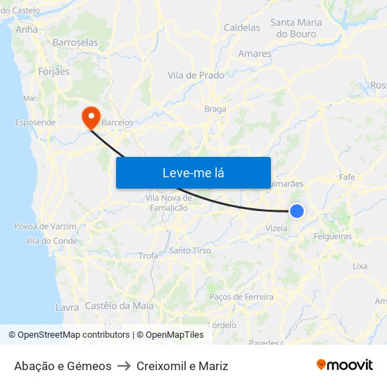 Abação e Gémeos to Creixomil e Mariz map