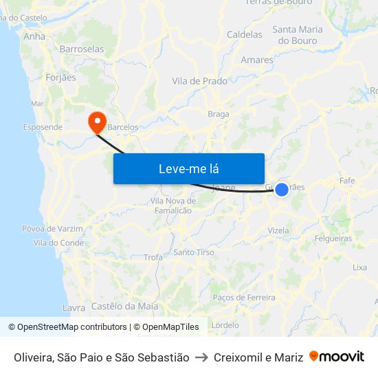 Oliveira, São Paio e São Sebastião to Creixomil e Mariz map