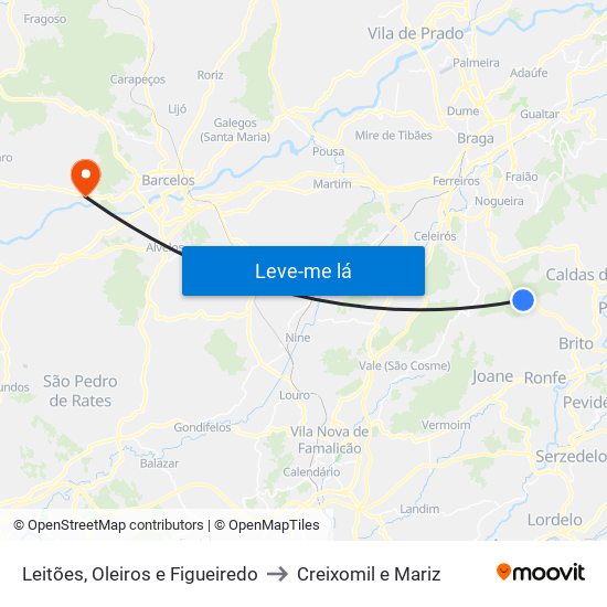 Leitões, Oleiros e Figueiredo to Creixomil e Mariz map