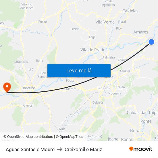 Águas Santas e Moure to Creixomil e Mariz map