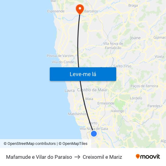 Mafamude e Vilar do Paraíso to Creixomil e Mariz map