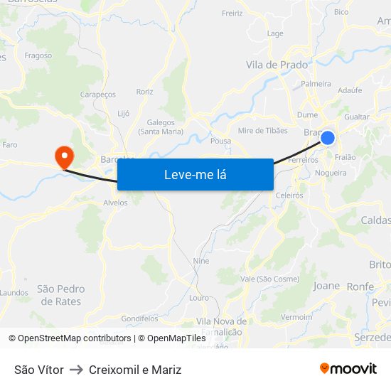 São Vítor to Creixomil e Mariz map