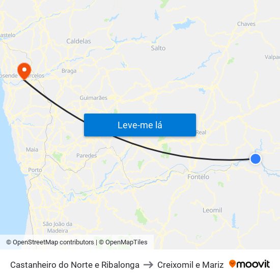 Castanheiro do Norte e Ribalonga to Creixomil e Mariz map