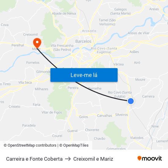 Carreira e Fonte Coberta to Creixomil e Mariz map