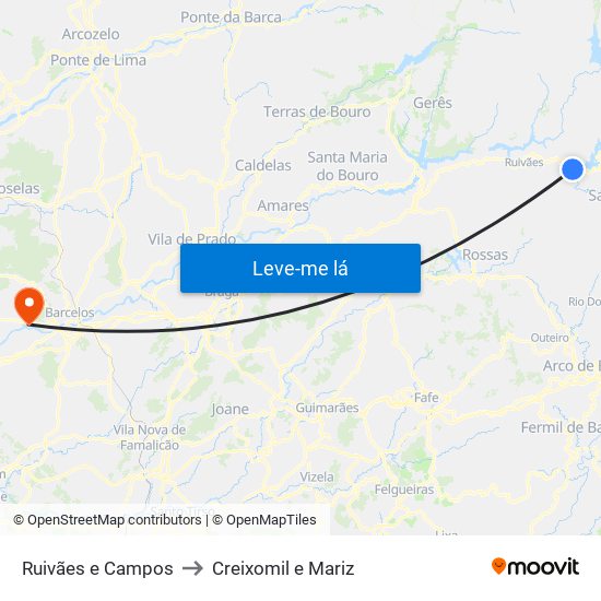 Ruivães e Campos to Creixomil e Mariz map