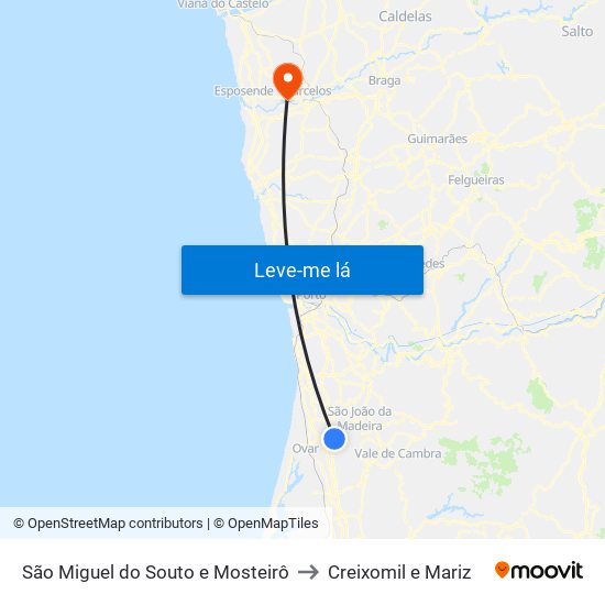 São Miguel do Souto e Mosteirô to Creixomil e Mariz map