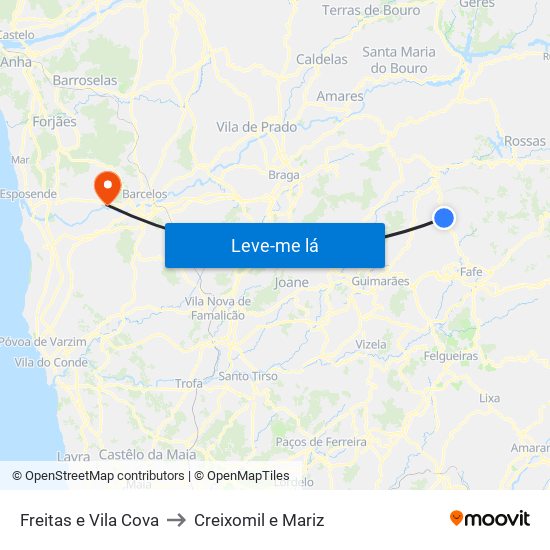 Freitas e Vila Cova to Creixomil e Mariz map