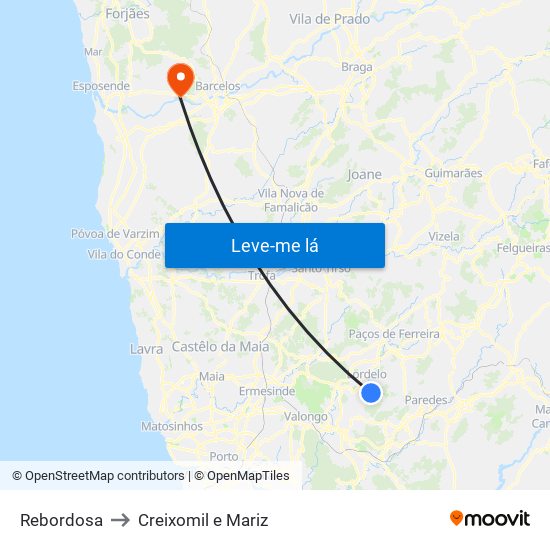 Rebordosa to Creixomil e Mariz map