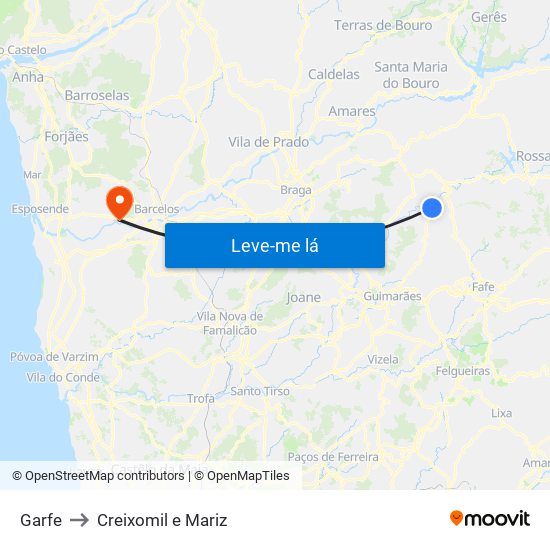Garfe to Creixomil e Mariz map
