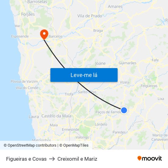 Figueiras e Covas to Creixomil e Mariz map