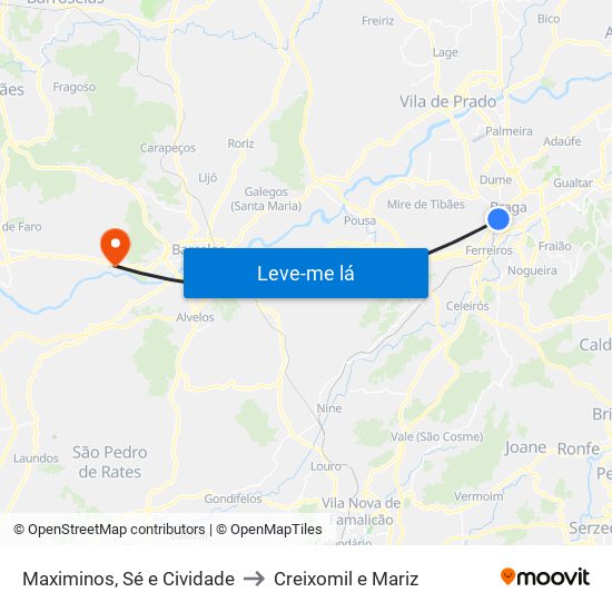 Maximinos, Sé e Cividade to Creixomil e Mariz map