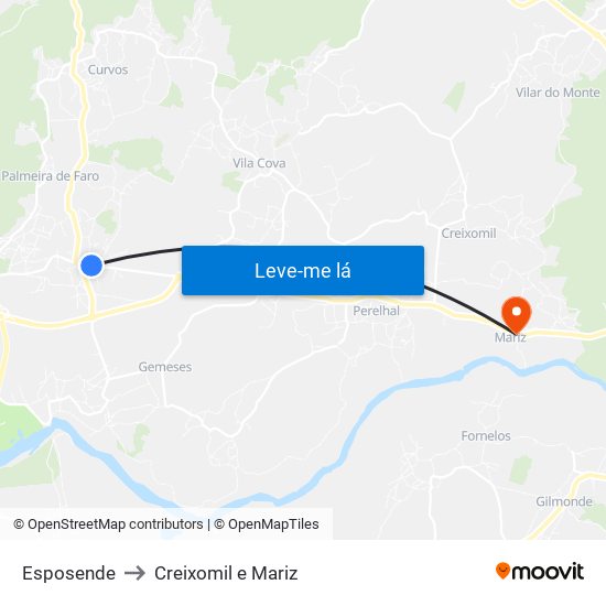 Esposende to Creixomil e Mariz map