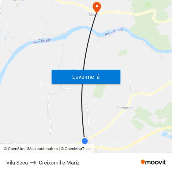Vila Seca to Creixomil e Mariz map
