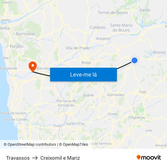 Travassos to Creixomil e Mariz map