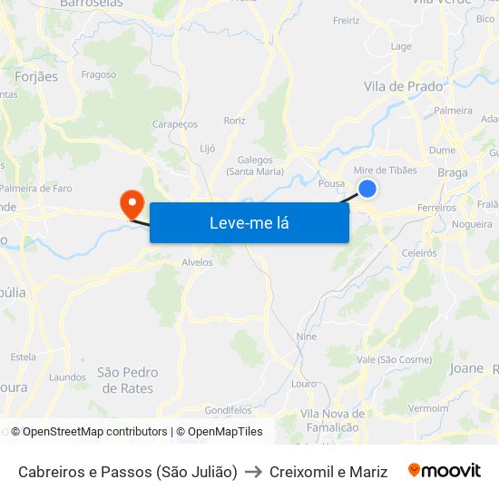 Cabreiros e Passos (São Julião) to Creixomil e Mariz map