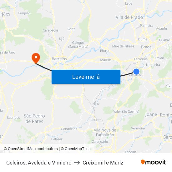 Celeirós, Aveleda e Vimieiro to Creixomil e Mariz map