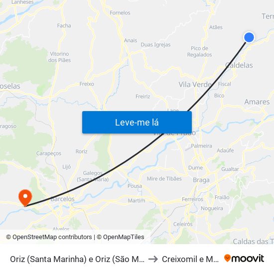 Oriz (Santa Marinha) e Oriz (São Miguel) to Creixomil e Mariz map