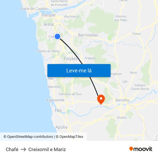 Chafé to Creixomil e Mariz map