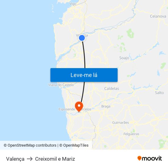 Valença to Creixomil e Mariz map