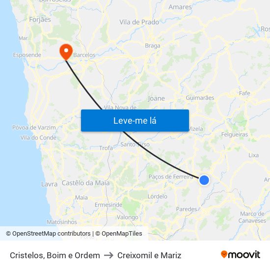 Cristelos, Boim e Ordem to Creixomil e Mariz map