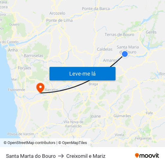 Santa Marta do Bouro to Creixomil e Mariz map