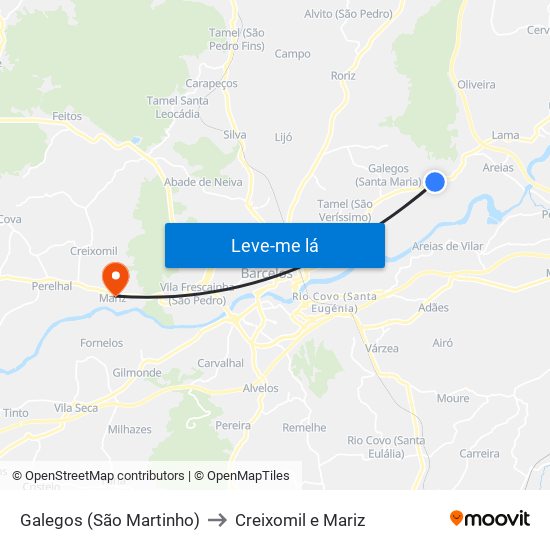 Galegos (São Martinho) to Creixomil e Mariz map