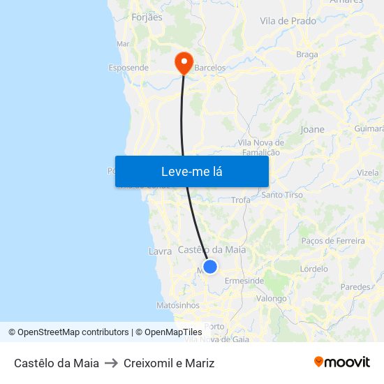 Castêlo da Maia to Creixomil e Mariz map