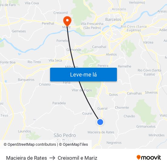 Macieira de Rates to Creixomil e Mariz map