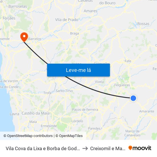Vila Cova da Lixa e Borba de Godim to Creixomil e Mariz map