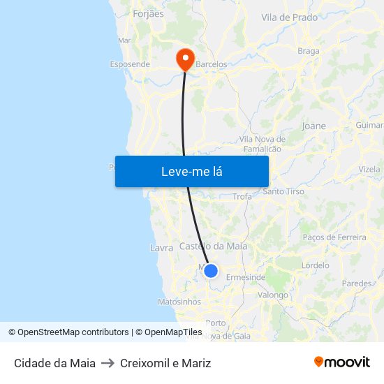 Cidade da Maia to Creixomil e Mariz map