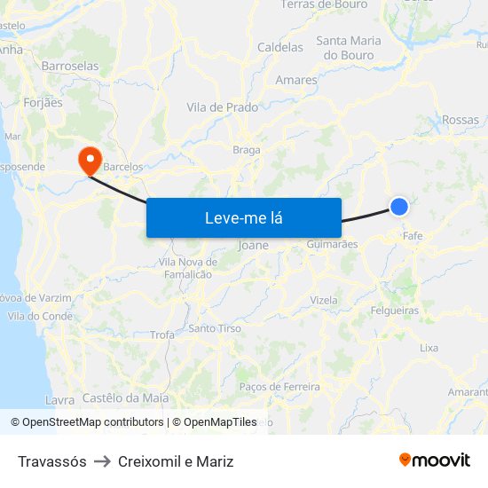 Travassós to Creixomil e Mariz map