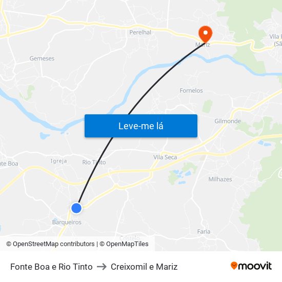 Fonte Boa e Rio Tinto to Creixomil e Mariz map