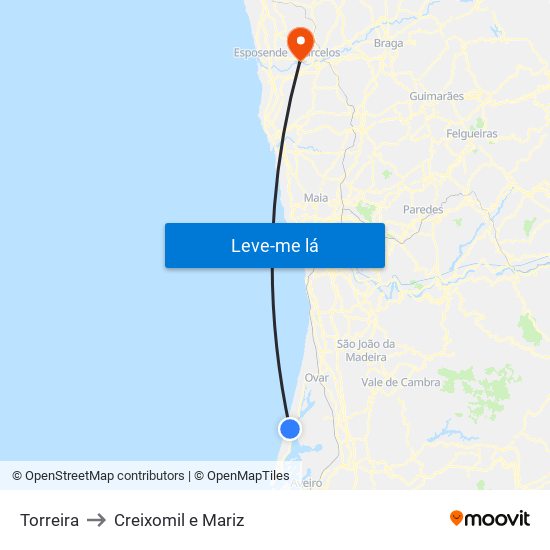 Torreira to Creixomil e Mariz map