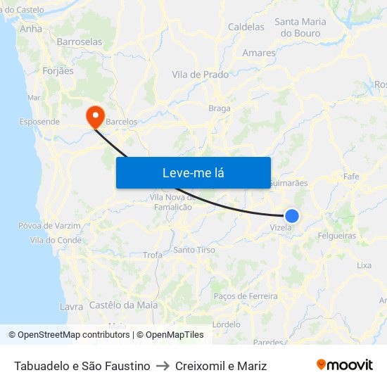 Tabuadelo e São Faustino to Creixomil e Mariz map