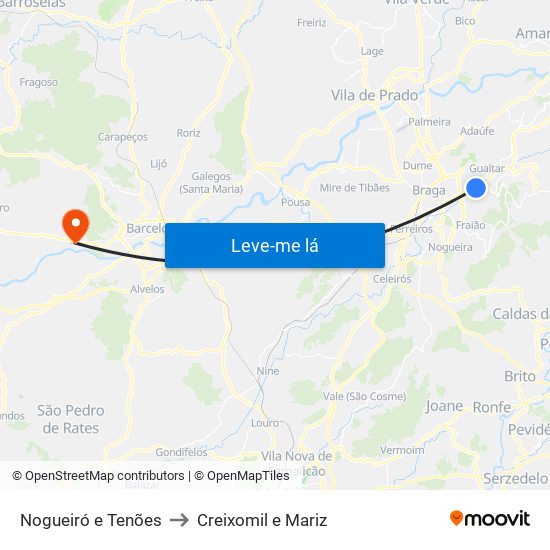 Nogueiró e Tenões to Creixomil e Mariz map